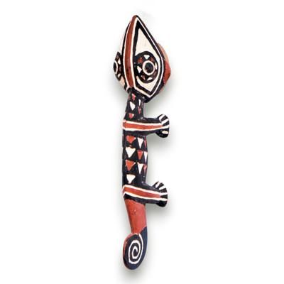 'Chameleon-Themed Handmade African Wood Wall Mask from Ghana'