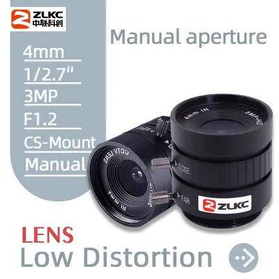 Objectif macro ZLKC FA 4 mm, monture CS, objectif industriel à focale fixe de 1/2,7 pouce, F1.2, iris manuel, 3,0 mégapixels pour caméra de vision industrielle