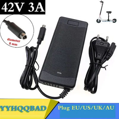 Chargeur pour batterie 36V 10S 18650, 42V, 3A, avec connecteur RCA 8mm