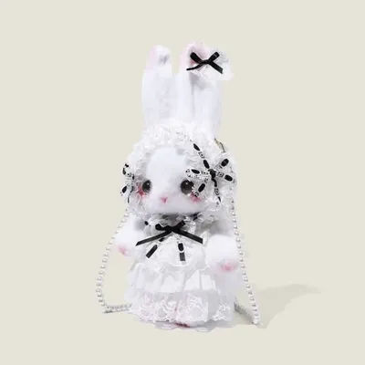 Nouveau sac en peluche lapin princesse Lolita sacs à bandoulière lapin à longues oreilles perle chaîne sac à bandoulière