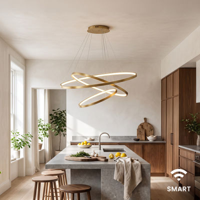 Janet (Smart) | Modern Hanging Chandelier | Metallic Gold / 4 Rings / App + Remote Control | Living Room Lighting | Indoor Lighting | MOD LIGHTING