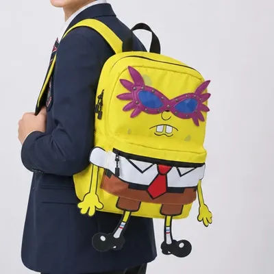 Sac à dos tendance à motif de dessin animé Bob l'éponge, grande capacité, orné de lunettes de soleil, pour les adolescents et étudiants, idéal pour la rentrée scolaire, l'usage quotidien et les