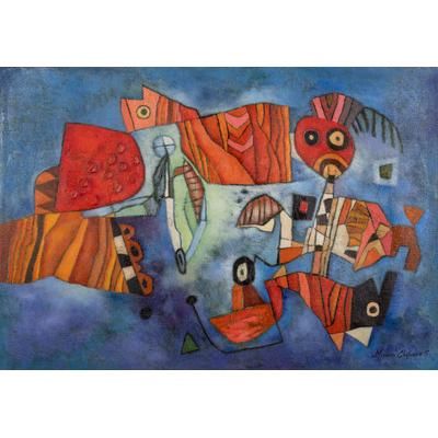 Dancer,'Expressionist Blue & Earthy-Toned Acrylic on Canvas Painting'