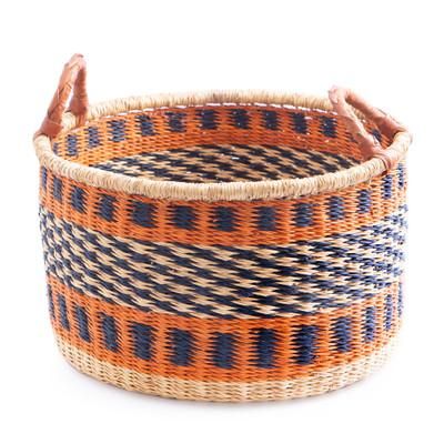 'Traditional Medium-Sized Orange and Midnight Rattan Basket'