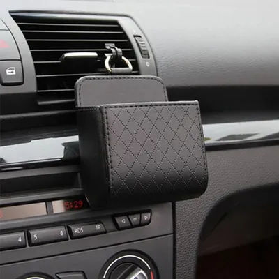 1 pièce Sac de rangement pour voiture, sac à débris pour grille d'aération, pour téléphone portable, clés, lunettes de soleil, organisateur suspendu en cuir pour tableau de bord