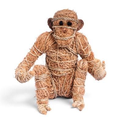 Rustic Monkey,'Handmade Large Rattan Monkey Sculpture Tied with Raffia Rope'