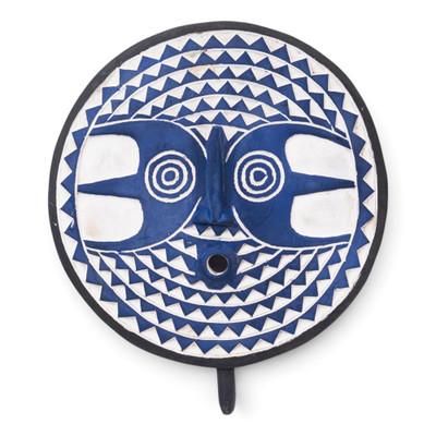 'Ocean-Inspired Ceramic-Accented Wood Sea Guardian Wall Mask'