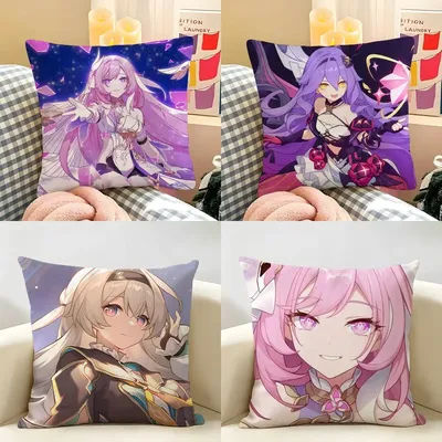 Anime Game Honkai Impact Cushion Cover Natural Linen Organic Fabric Double-Sided Printing Room Sofa Decor Pillow Case