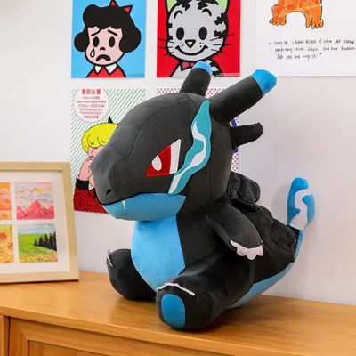30-65cm Poke Mega Charizard X Plush Toy Soft Stuffed Black Dragon Doll Hug Pillow Anime Collectible Figure Bedroom Decor Gift