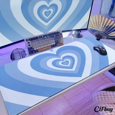 Tapis de jeu XXL à impression HD, grand tapis d'extension pour clavier de gamer, tapis de souris en caoutchouc motif café et amour, tapis de bureau antidérapant bleu, tapis mignons pour filles.
