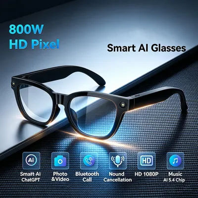 Lunettes intelligentes IA, lunettes de traduction IA, enregistrement photo et vidéo, caméra 800W pixels, appels Bluetooth 5.4, lunettes de soleil intelligentes étanches