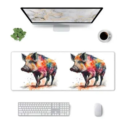 Grand tapis de souris coloré aquarelle motif sanglier sauvage, tapis de jeu pour PC, ordinateur portable, clavier, tapis de bureau pour jeux et travail.