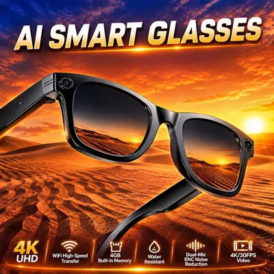 Lunettes de vision IA 4K UHD, caméra HD 8MP, lampe LED, traduction IA, chat, conférence, capture de vidéos, lunettes de soleil pour activités de plein air, 2026 Fresh