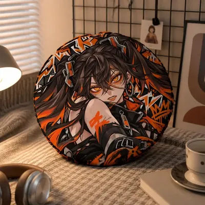 Anime Girl Character Pillow Orange Flame Cushion Stuffed Throw Pillow for Sofa Bed Punk Bedroom Decor Gift for Anime Fans