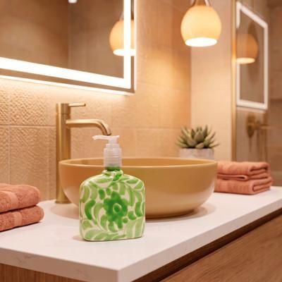 'Talavera-Style Floral and Leaf Ceramic Liquid Soap Dispenser'