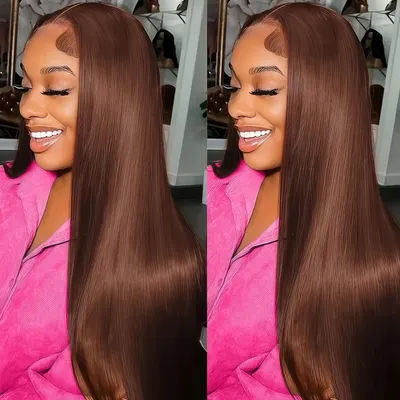 Chocolate Brown Wig Human Hair Straight Human Hair Wigs 13X4 HD Lace Front Human Hair Wig 4 Pre Colored Human Hair Wigs Pre Plucked With Baby Hair Brazilian Raw Hair Wigs Glueless Human Hair Lace Wigs For Women No Shedding Fast Shipping Bouncy Soft...
