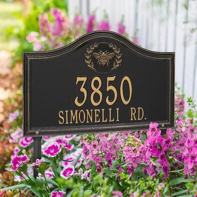 Designer Arch Lawn Address Plaque - Black/Gold Plaque with Pineapple, Standard, 1 Line - Frontgate
