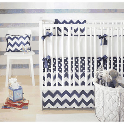 New Arrivals Zig Zag Navy 3 Piece Baby Crib Bedding Set