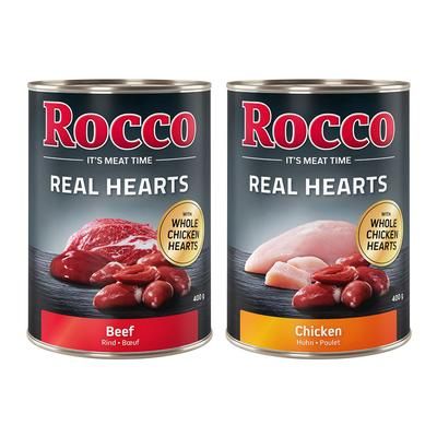 Rocco Real Hearts 24 x 400 g - 2 gusti: Manzo con Cuori di Pollo + Pollo con Cuori di Pollo