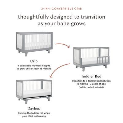 Babyletto Hudson 3-in-1 Convertible Crib with Toddler Bed Conversion Kit - Grey/White