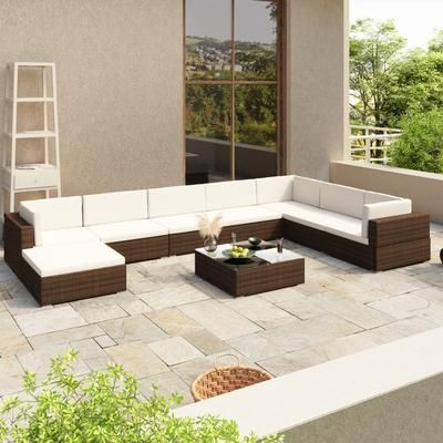 vidaXL Set Divani da Giardino 8 pz con Cuscini in Polyrattan Marrone