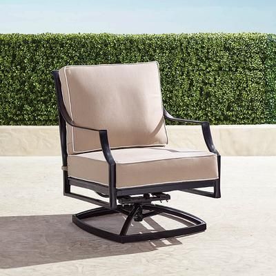 Grayson Swivel Lounge Chair with Cushions in Black Aluminum - Standard, Performance Rumor Midnight - Frontgate