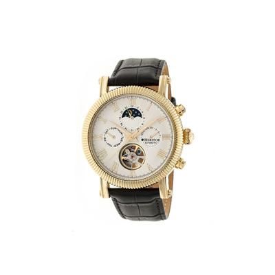 Heritor Winston Semi-Skeleton Leather-Band Watch Gold/Silver Standard HERHR5203