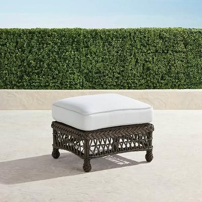 Hampton Ottoman in Black Walnut Wicker - Standard, Sailcloth Cobalt - Frontgate