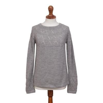 Airy,'Light Grey Baby Alpaca Long-Sleeve Pullover Knit Sweater'