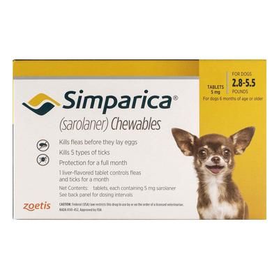 45% Off Simparica for Dogs 2.8-5.5 Lbs (Yellow) 6 Doses