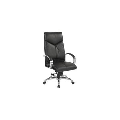Top Grain Black Leather High Back Swivel Chair with Chrome Base