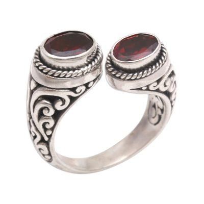 Garden Gaze,'Garnet and Sterling Silver Wrap Ring from Bali'