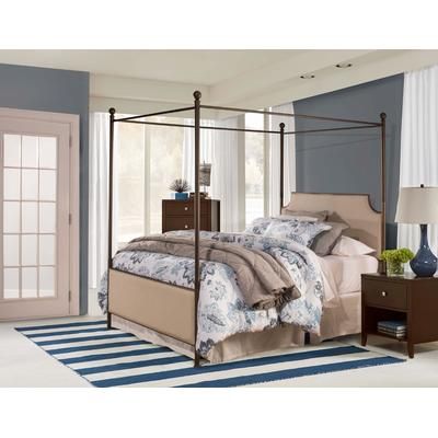 Hillsdale Furniture McArthur Queen Metal and Upholstered Canopy Bed, Bronze with Linen Stone Fabric - 1826BQPR