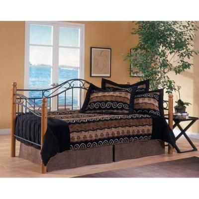 Hillsdale Furniture Winsloh Metal Twin Daybed with Oak Wood Posts, Black - 123DBLH