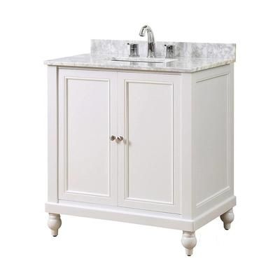 "Classic 32" Pearl White Vanity w/ White Carrara Marble Top - JJ-32S9-WWC"