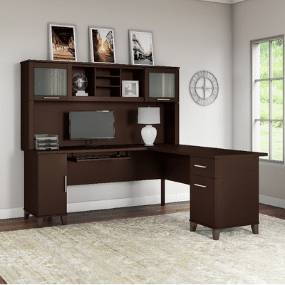 Somerset 71W L Shaped Desk w/ Hutch in Mocha Cherry - Bush Furniture SET001MR