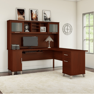 Somerset 71W L Shaped Desk w/ Hutch in Hansen Cherry - Bush Furniture SET001HC