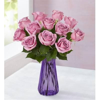 1-800-Flowers Flower Delivery Passion For Purple Roses 12 Stems W/ Purple Vase | Same Day Delivery Available