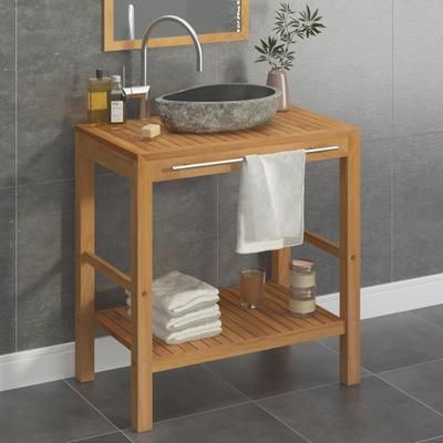 vidaXL Mobile Bagno in Massello di Teak con Lavabo in Pietra di Fiume