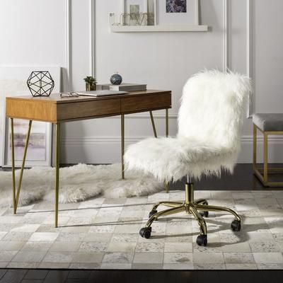 Whitney Faux Sheepskin Gold Leg Swivel Office Chair in White/Gold - Safavieh OCH4505B
