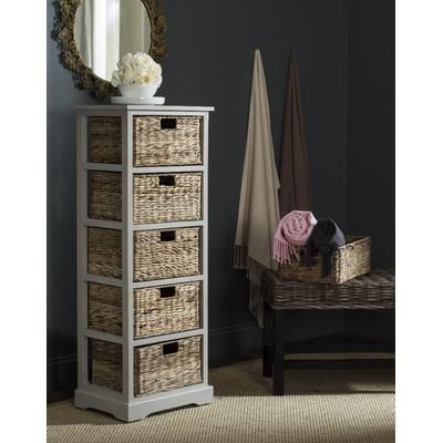 Vedette 5 Wicker Basket Storage Tower in Vintage Grey - Safavieh AMH5739D