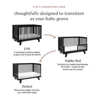 Babyletto Hudson 3-in-1 Convertible Crib with Toddler Bed Conversion Kit - Black