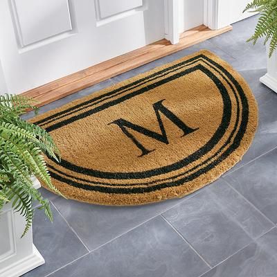 Monogrammed Coir Border Half Round Door Mat - K - Grandin Road