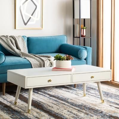 Levinson Gold Cap Coffee Table in White - Safavieh FOX6304B