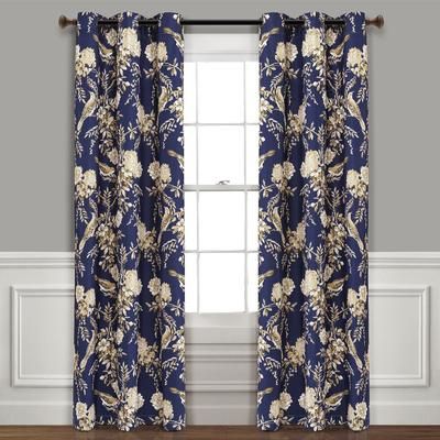 Farmhouse Bird & Flower Insulated Grommet Blackout Window Curtain Panels Navy/Taupe 38X84 Set - Lush Decor 16T004500