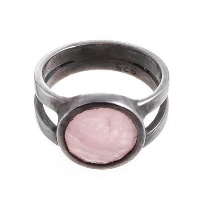 Soft Circle,'Oxidized Rose Quartz Ring from Peru'