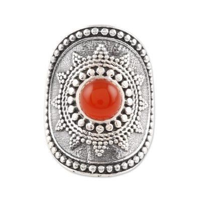Red-Orange Sun,'Red-Orange Onyx Cocktail Ring from India'