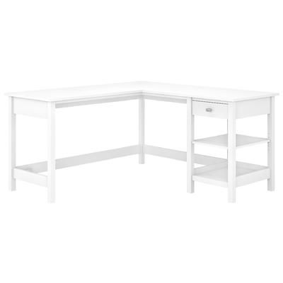 Bush Furniture Broadview 60W L Shaped Computer Desk w/ Storage in Pure White - BDD260WH-03