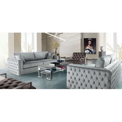 Envy Sofa in Platinum Grey Velvet with Tufted Outside Detail and Silver Metal Trim - Diamond Sofa ENVYSOGR