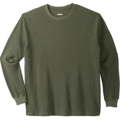 Men's Big & Tall Waffle-knit Thermal Crewneck Tee by KingSize in Heather Olive (Size 2XL) Long Underwear Top